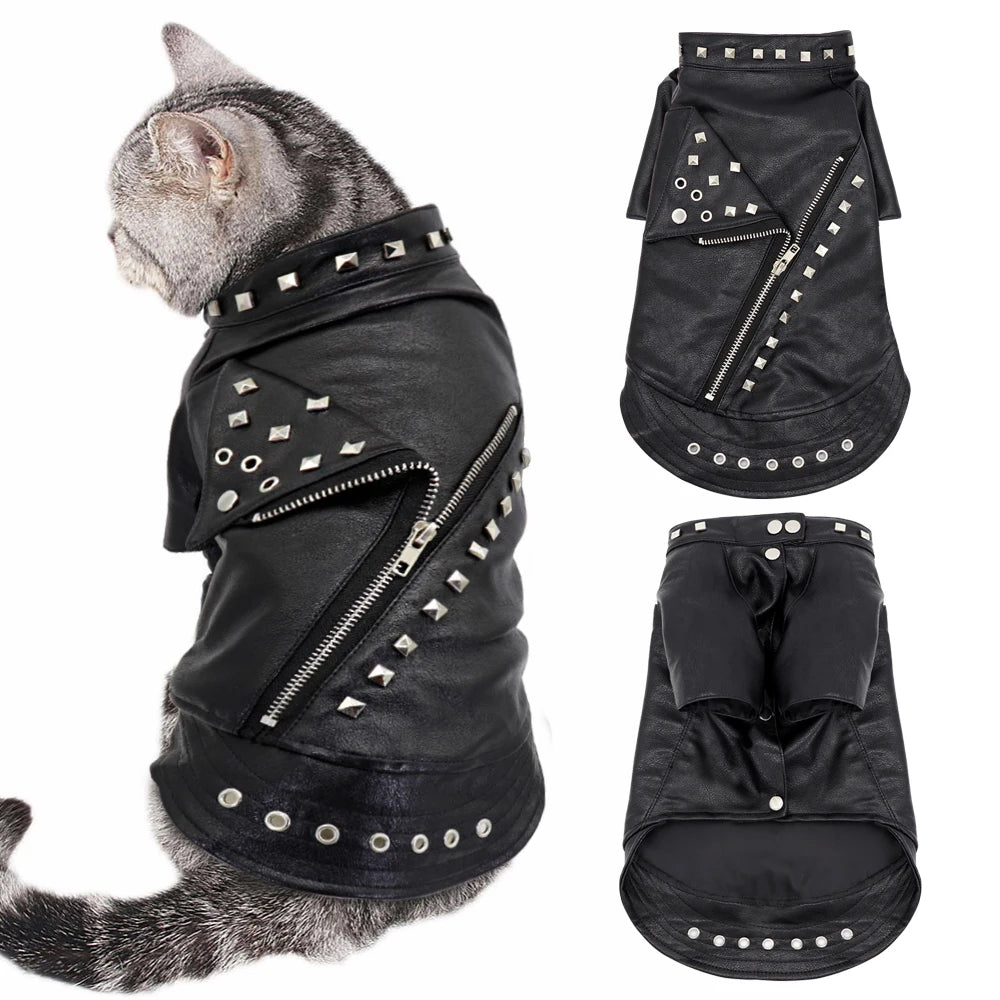 Leather Cat Jacket Warm Dogs Cat Clothes Coat Autumn Winter Pet Clothing