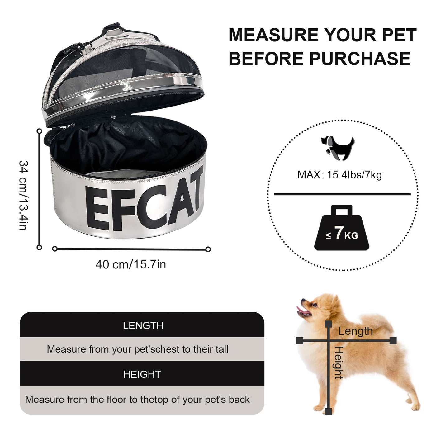 EFCAT Medium Mobile Pet Bed Car Seat Bag,Travel Cat Dog Carrier