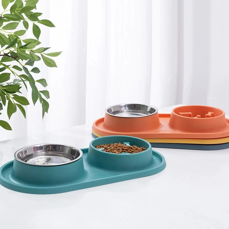 Pet Feeding Bowl Stainless Steel Bowl Silicone Base Anti-Wrestling Dog and Cat Slow Food