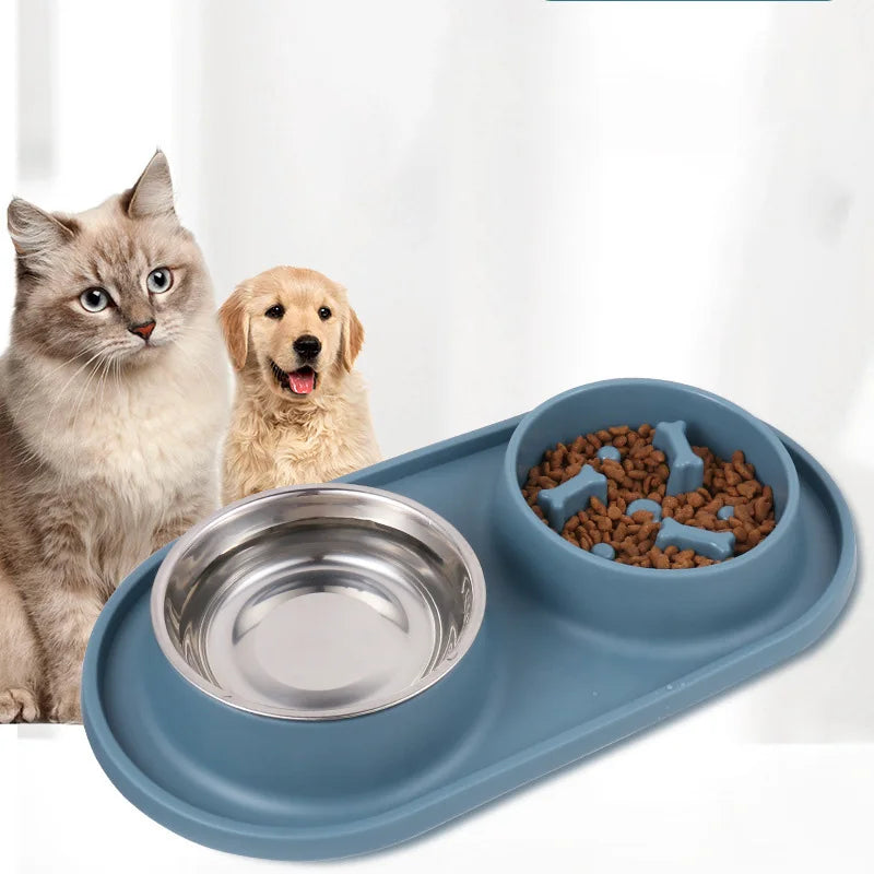 Pet Feeding Bowl Stainless Steel Bowl Silicone Base Anti-Wrestling Dog and Cat Slow Food