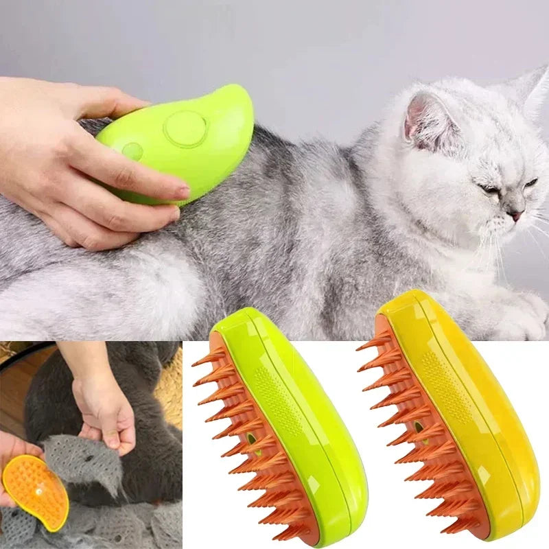 Electric Steam Brush for Cat, Water Spray, Pet Comb, Soft Silicone Depilation