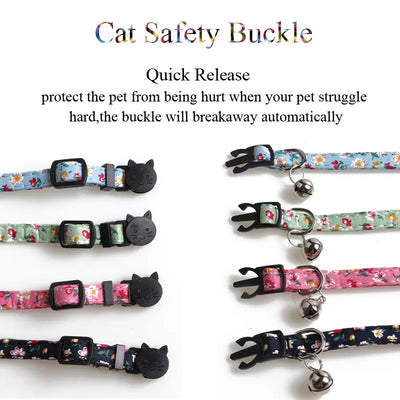 Floral Small Cat Collar Safety Breakaway With Bell Buckle Pet Collars Flower