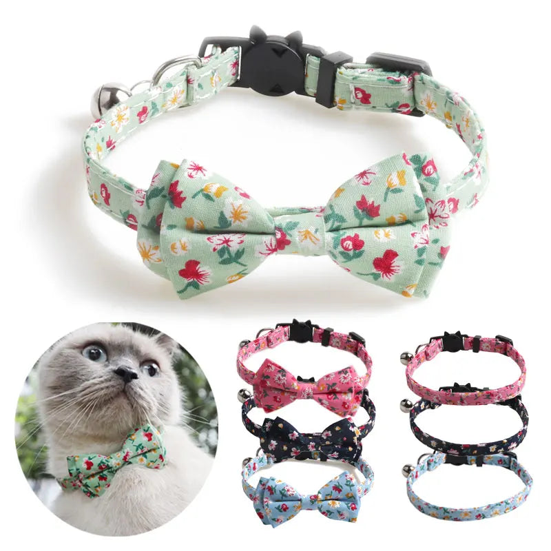 Floral Small Cat Collar Safety Breakaway With Bell Buckle Pet Collars Flower