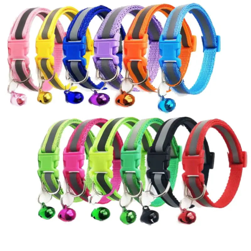 1PC Colors Reflective Breakaway Cat Collar Neck Ring Necklace Bell Pet