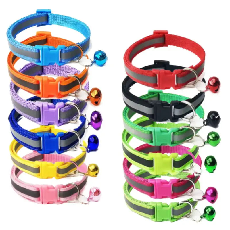 1PC Colors Reflective Breakaway Cat Collar Neck Ring Necklace Bell Pet