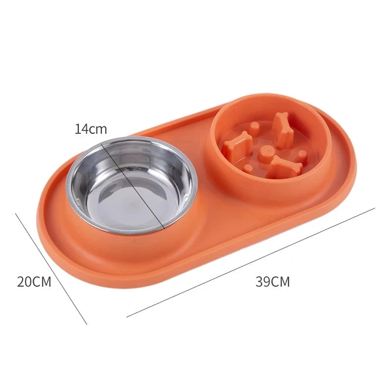 Pet Feeding Bowl Stainless Steel Bowl Silicone Base Anti-Wrestling Dog and Cat Slow Food